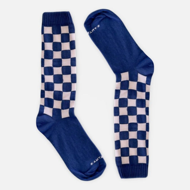 Meia Cantarola Quadriculada Azul