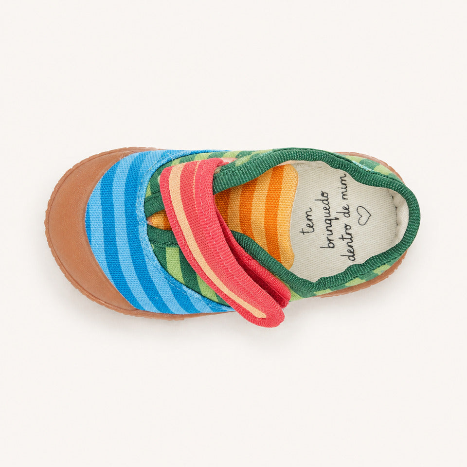 Tênis Cano Baixo Bento Listrado Casa Colorida Collab Luiza Voll Sola Craft