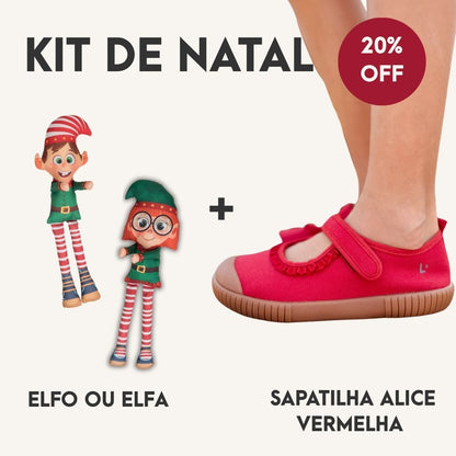 Kit Sapatilha Alice Vermelho Joaninha + Elfo e Calendário